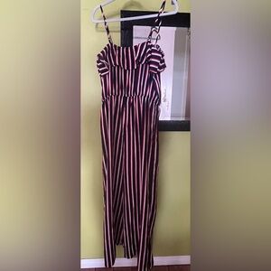 Blue and Red and white Striped Sleeveless Jumpsuit, New Holiday Jumpsuit straps
